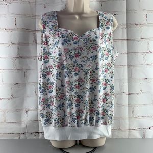 Just for Women Plus Tank Top White Floral 16W / 18W Vintage